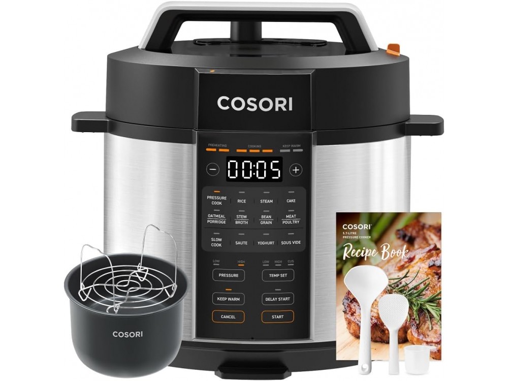 Cosori Πολυμάγειρας & Pressure Cooker 9-in-1 1100W 5.7L, με Οθόνη LED & 14 Προγράμματα Μαγειρέματος + Βιβλίο Συνταγών