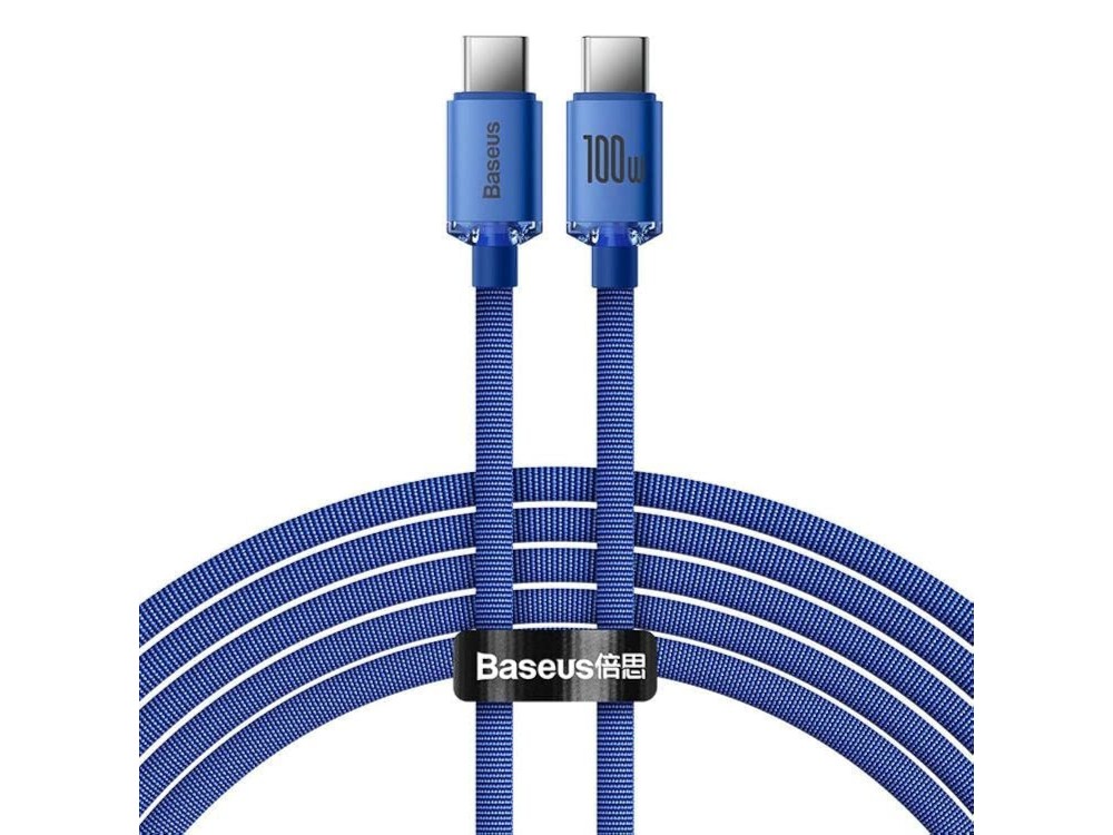 Baseus Crystal Shine Series, USB-C 100W Cable with Nylon Weaving 2m, Blue