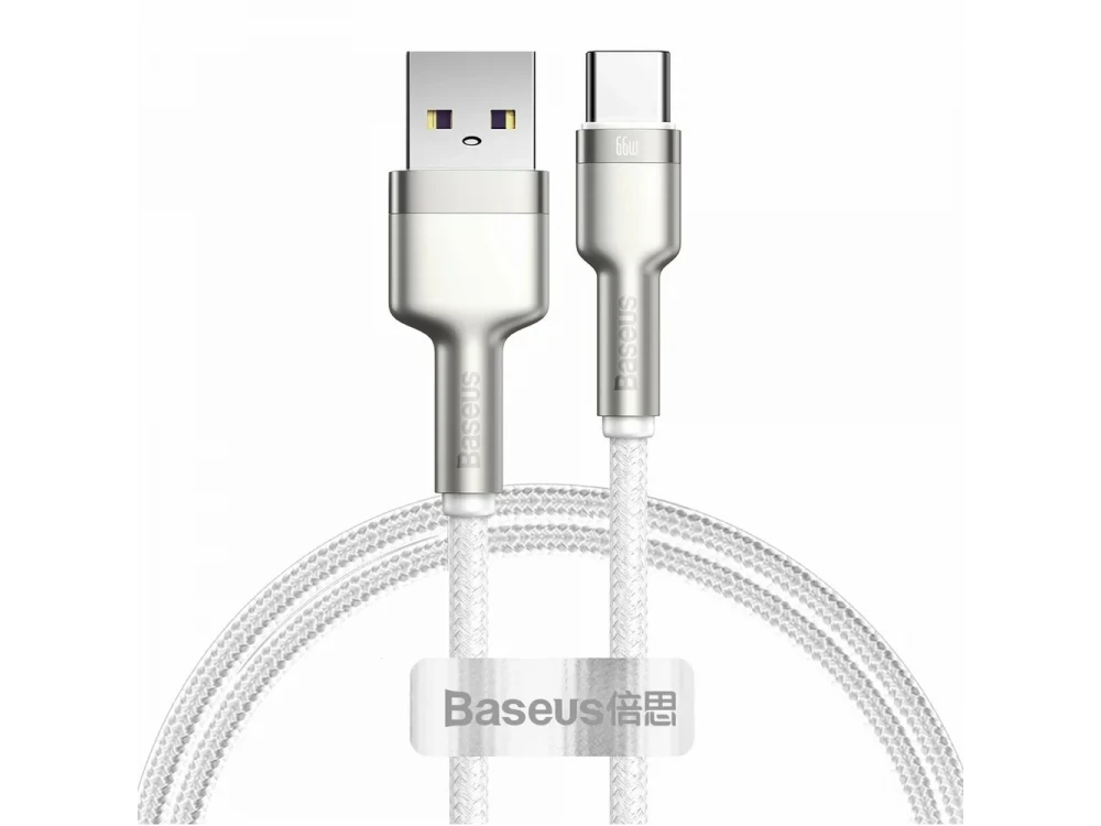 Baseus Cafule Cable USB-C to USB-A 66W, 2m. with Nylon Weave, Silver / White