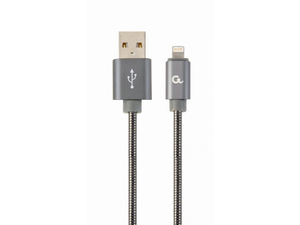 Cablexpert 1m. Lightning cable for Apple iPhone / iPad / iPod MFi, with Nylon Weaving, Metallic Grey