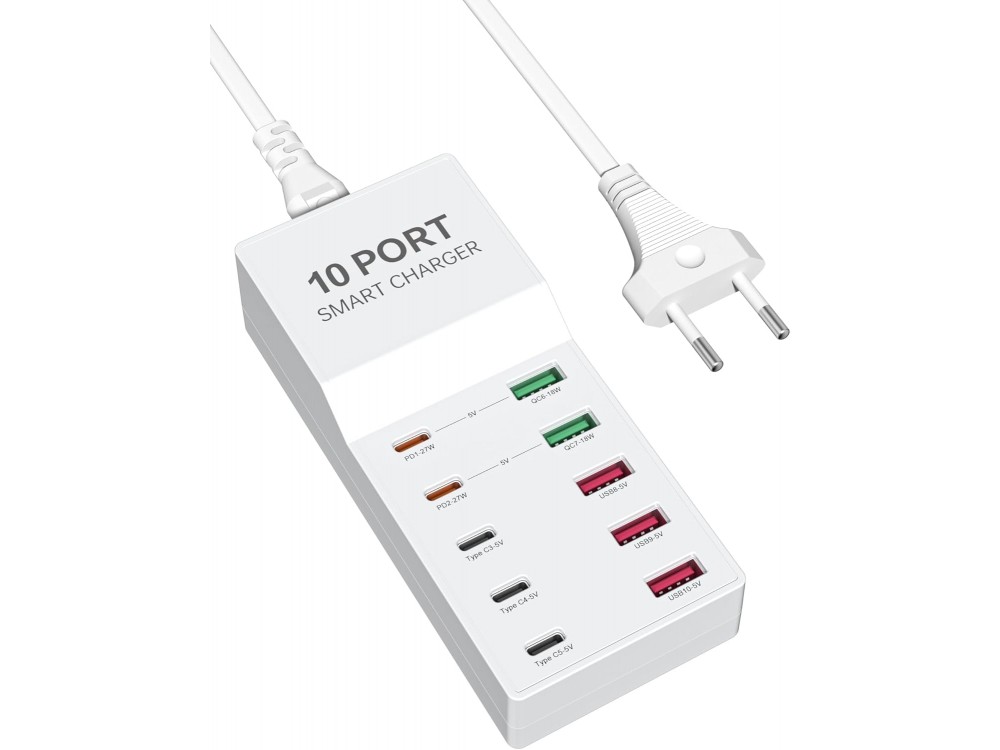 AJ Sparkit 10PD, 100W Charging Hub 10 Θυρών, με 5 Θύρες USB-C & 5 Θύρες USB-A, με Power Delivery 3.0 & Quick Charge, White