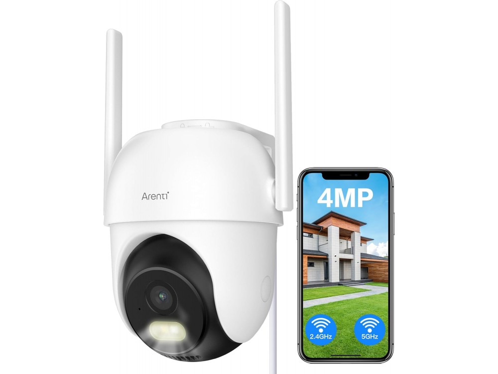 Arenti OP1 Outdoor IP Camera 2.5K, 360° Pan & Tilt, Night Vision, 2-Way Audio, WiFi and Motion Detection with Human AI, White