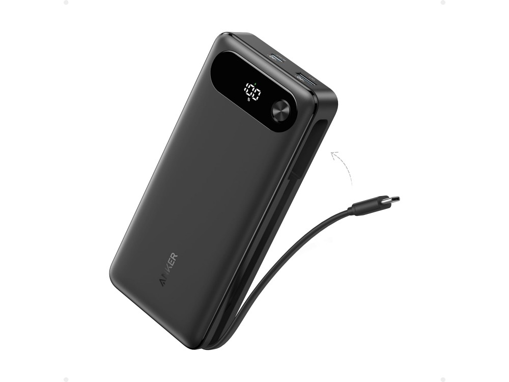 Anker 20K USB-C Power Bank 20.000mAh, 87W με Θύρα USB-A, 2 Θύρες USB-C & Ενσωματωμένο Καλώδιο USB-C, Black