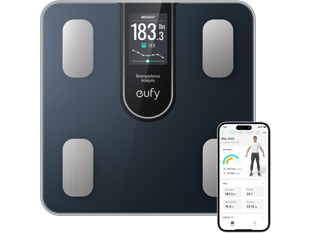 Anker Eufy Smart Scale C20, Ψηφιακή Ζυγαριά Μεγάλης Ακρίβειας, με 16 Μετρήσεις, All-in-one Offline Display & Οθόνη TFT, Black