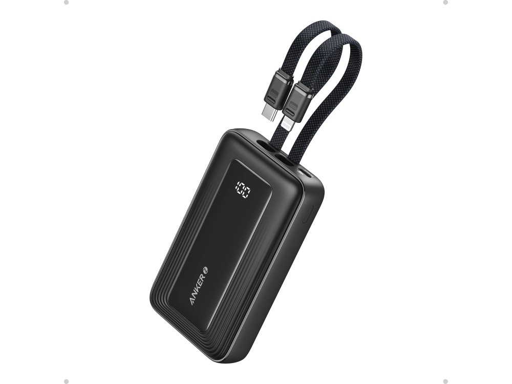 Anker Zolo Power Bank 10,000mAh, 30W, with USB-A, USB-C Ports & 2 Built-in USB-C & Lightning Cables, Black