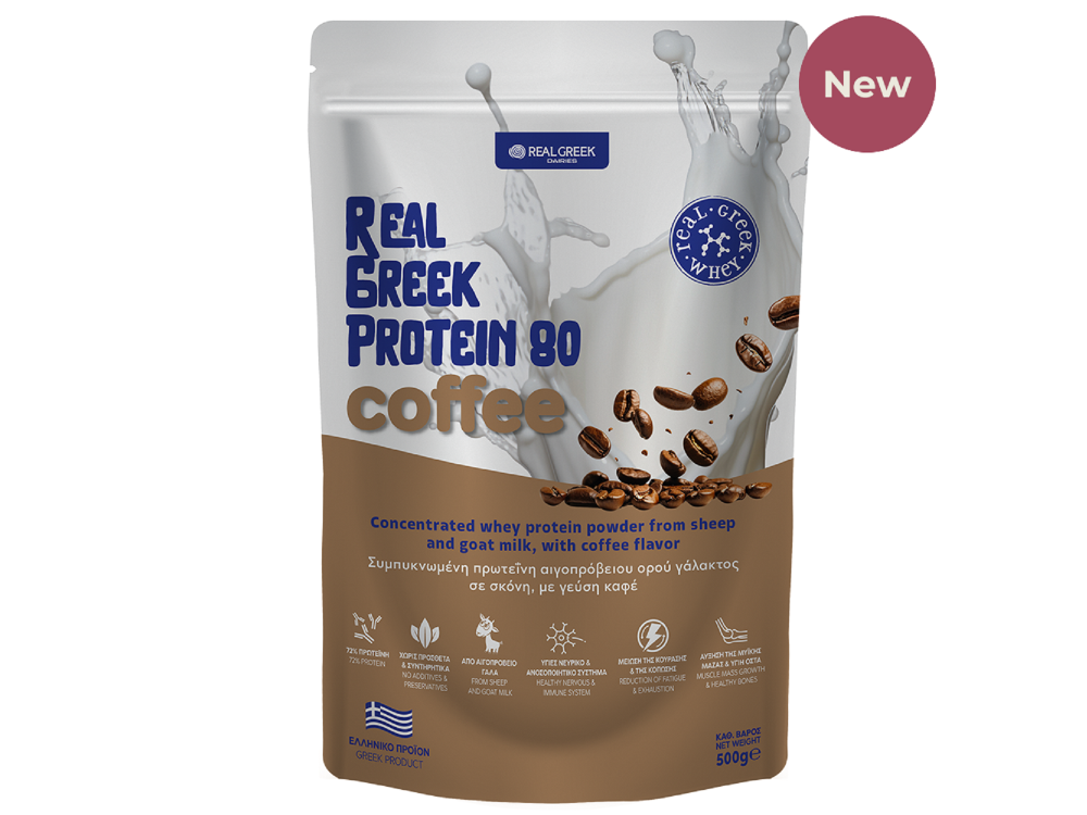 Real Greek Whey Protein 80 Coffee, Goat Protein 72% Whey Coffee Flavor 500g