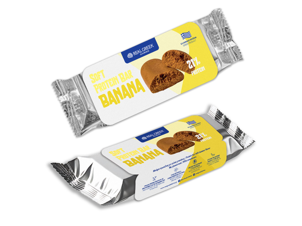 Real Greek Soft Protein Bar Banana 22%, Μπάρα Πρωτεΐνής - Γεύση Μπανάνα 50g