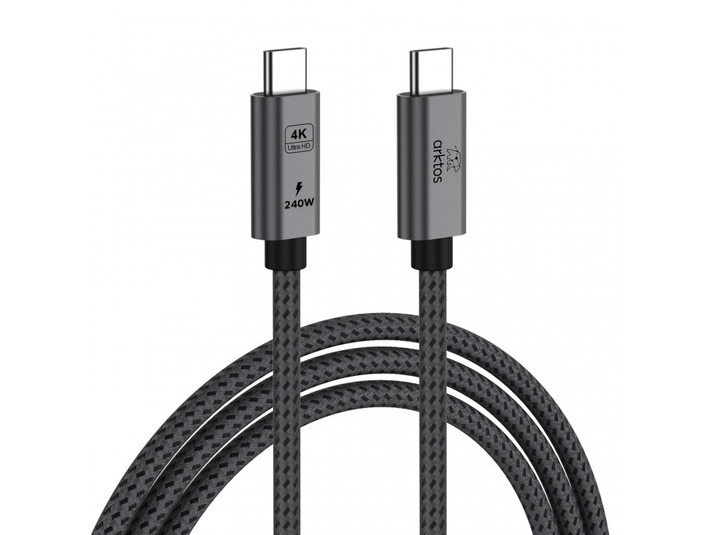 Arktos Hyperconnect 3μ. Καλώδιο USB-C σε USB-C 3.2 Gen2, 20Gbps / 240W, με Νάυλον Ύφανση, Silver