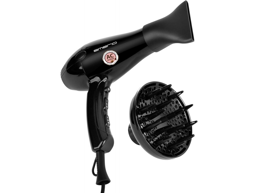 Emerio Hair Dryer, Hair Dryer 2200W, 3 Temperatures, Cool Shot, Ionic Function, 2 Speeds with Concentrator & Diffuser