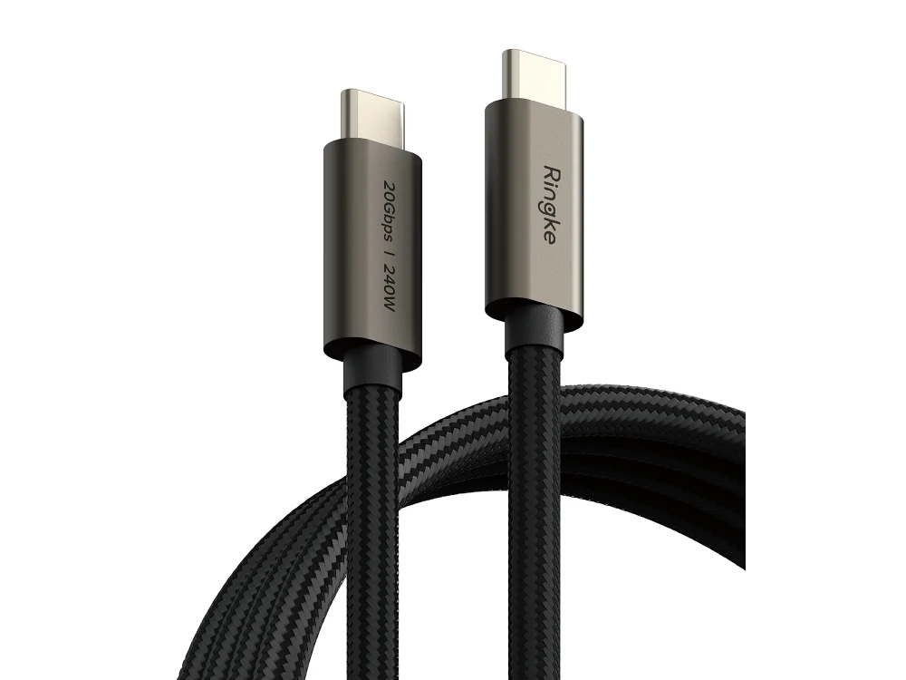 Ringke 1μ. Καλώδιο USB-C σε USB-C 3.2 Gen2, 20Gbps / 240W, με Νάυλον Ύφανση, Black