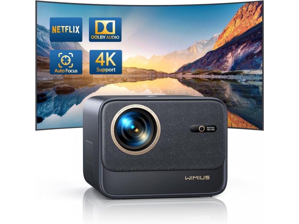 WiMiUS K9 Smart Projector 1080p/60Hz, 700 ANSI Lumens, Bluetooth, WiFi 6 5G/2.4G, Official Netflix, Dolby Audio & Voice Control