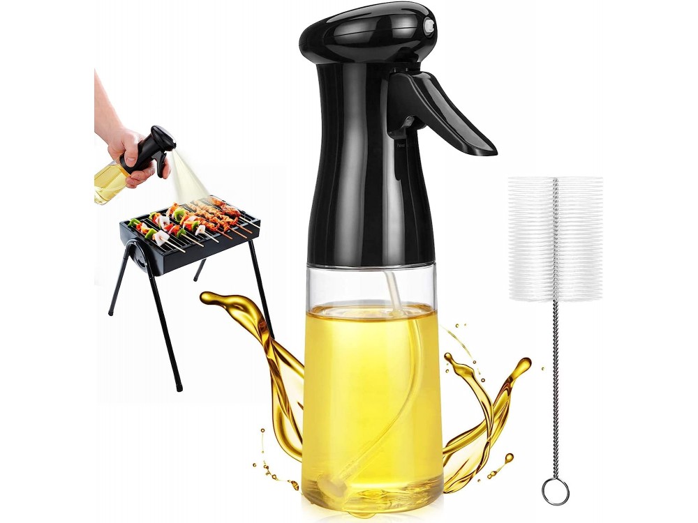 AJ Oil Sprayer for Cooking 200ml, Δοχείο Λαδιού Σπρέι, Σετ με Βούρτσα Καθαρισμού, Black