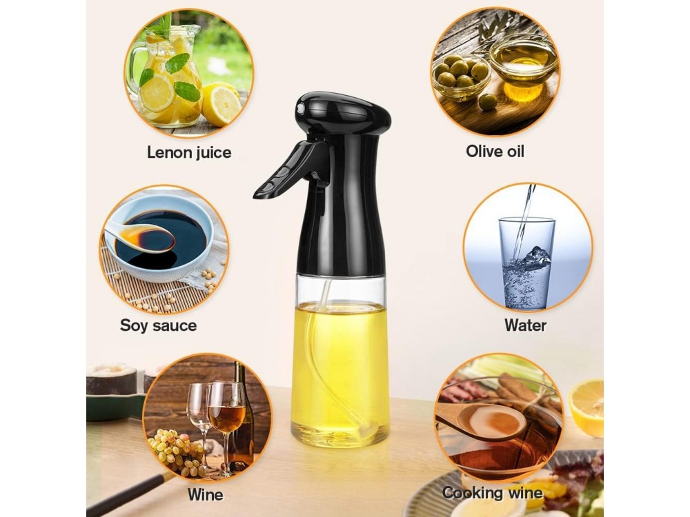 AJ Oil Sprayer for Cooking 200ml, Δοχείο Λαδιού Σπρέι, Σετ με Βούρτσα Καθαρισμού, Black