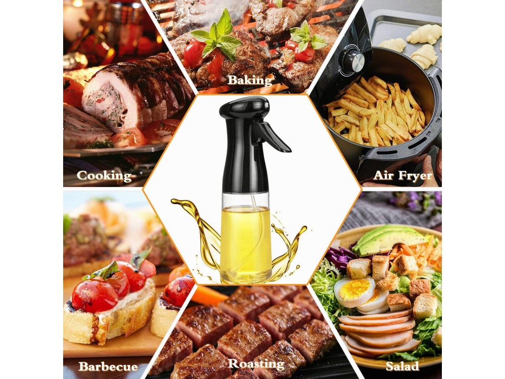 AJ Oil Sprayer for Cooking 200ml, Δοχείο Λαδιού Σπρέι, Σετ με Βούρτσα Καθαρισμού, Black