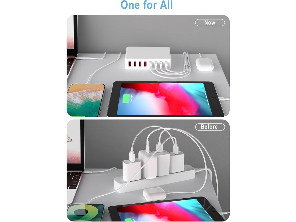 AJ Sparkit 8, 50W Charging Hub 8 Θυρών με 8 Θύρες USB-A, με Intelligent Triage & Temperature Control, White