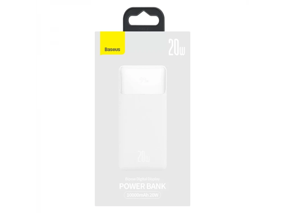 Baseus Bipow Overseas Edition Power Bank 10000mAh 20W with Power Delivery / QC3.0 & Micro USB Cable 25cm, White