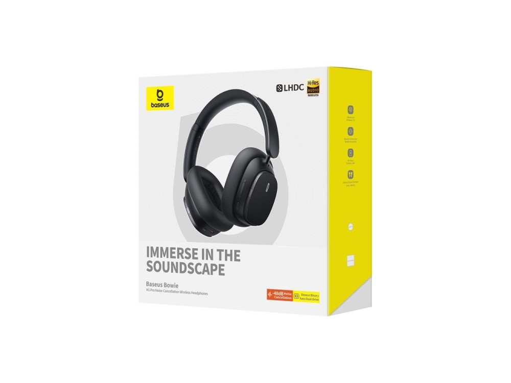 Baseus Bowie H1 Pro ANC Bluetooth 5.3 Headphones, Spatial Acoustics, Hi-Res Audio & LHDC Certified, 80H Playtime, Cluster Black