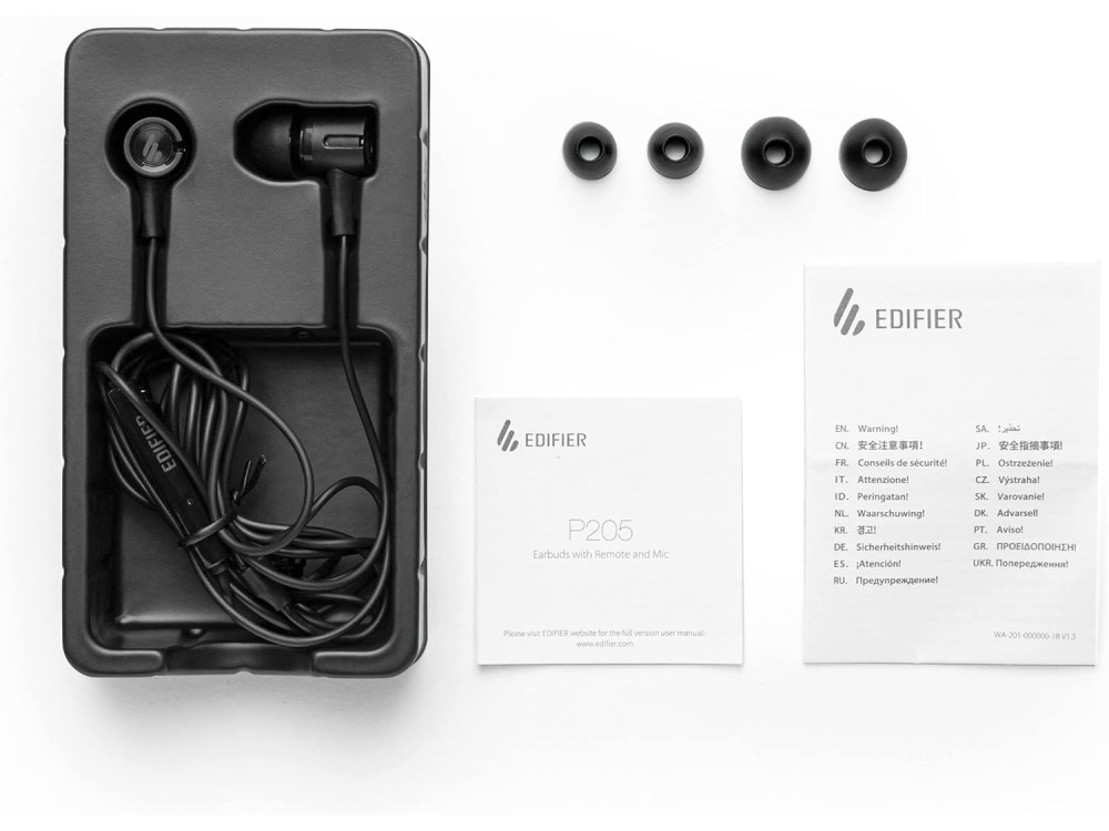 Edifier P205 In-Ear Handsfree Ακουστικά με AUX 3.5mm & Volume Control, Μαύρο