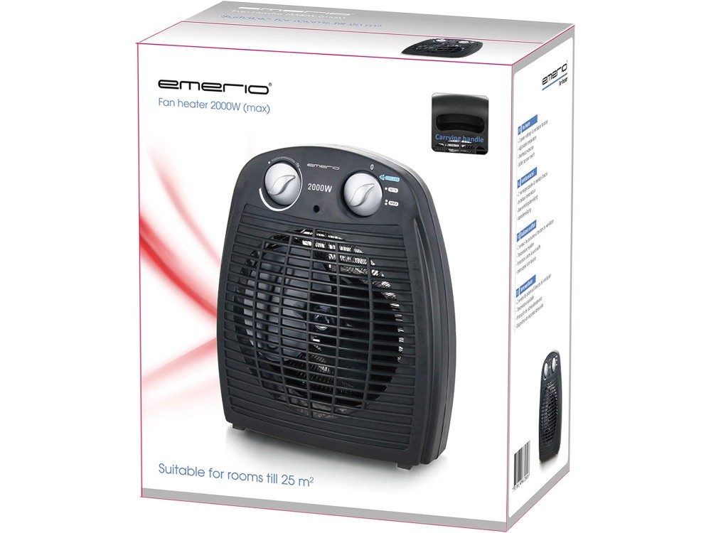 Emerio Portable Heater, Air Heater 2000W, 3 Functions, with 2 Heating Levels, Drop & Overheating Protection, Anthracite