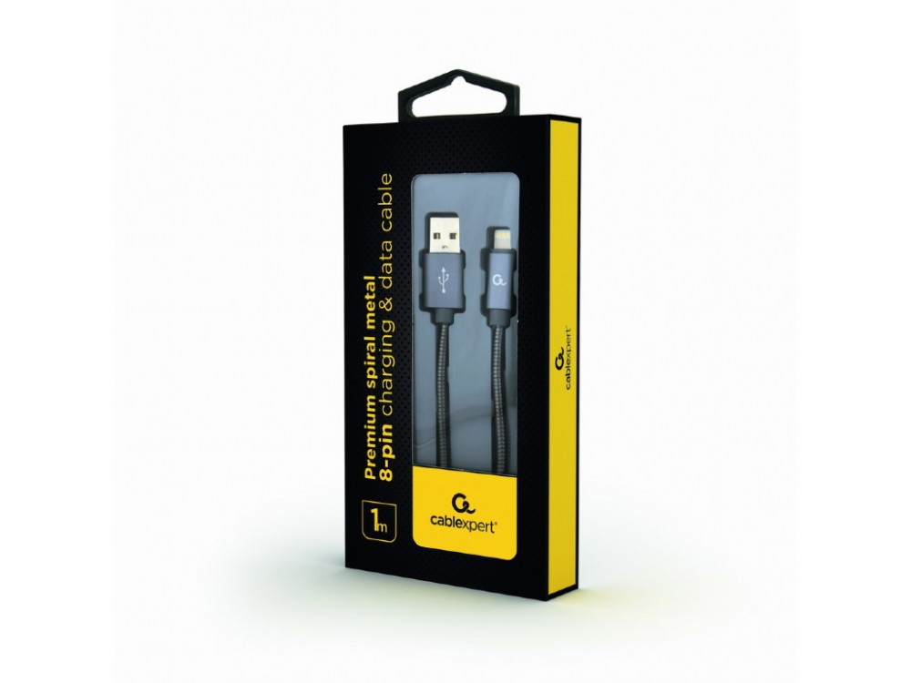 Cablexpert 1μ. Lightning καλώδιο για Apple iPhone / iPad / iPod MFi, με Νάυλον Ύφανση, Metallic Grey