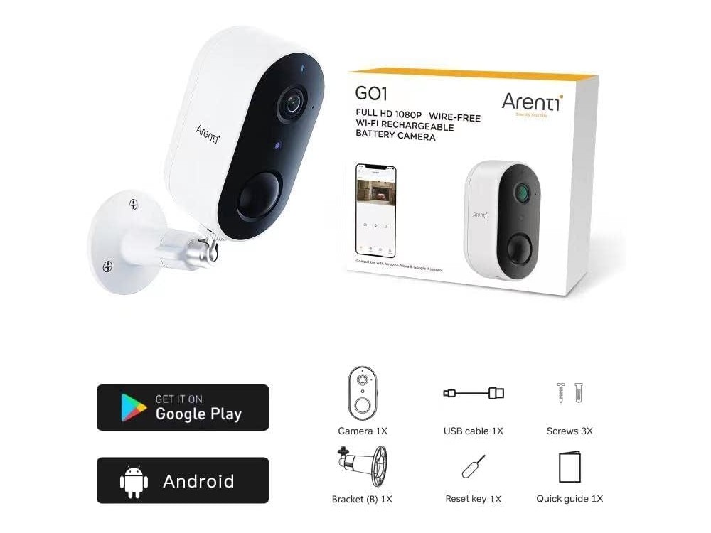 Arenti GO1 Outdoor IP Camera 2K, Battery Powered, Night Vision, 2-Way Audio, WiFi & Motion Detection with Human AI, IP65, White