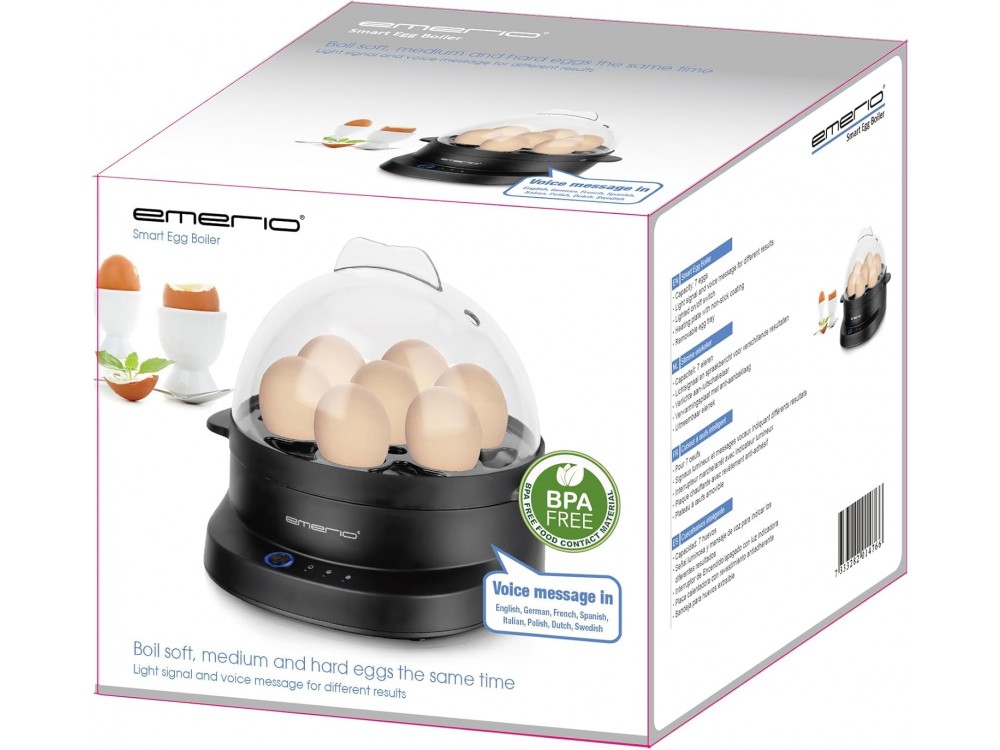 Emerio Egg Boiler, Βραστήρας 7 Αυγών 350W με 3 Επίπεδα Βρασίματος και Φωνητικές Ειδοποιήσεις, Black - ΑΝΟΙΓΜΕΝΗ ΣΥΣΚΕΥΑΣΙΑ