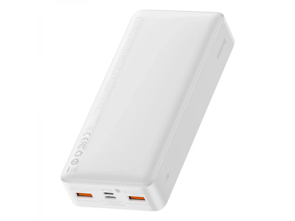 Baseus Bipow Overseas Edition Power Bank 20000mAh 20W με Power Delivery / QC3.0 & Micro USB Καλώδιο 25cm, White