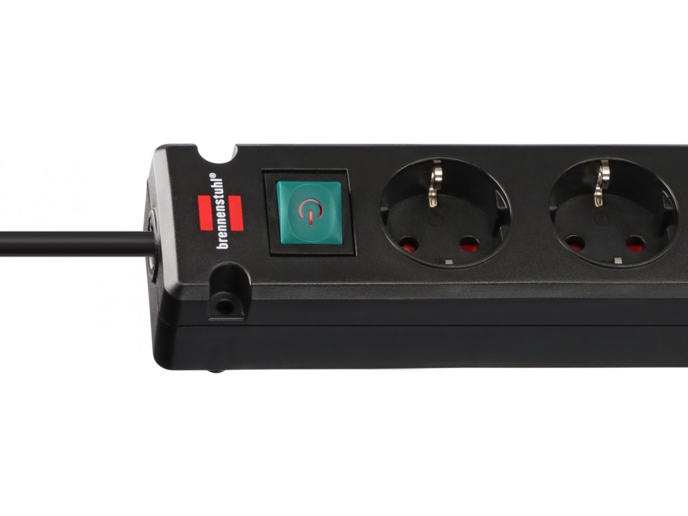 Brennenstuhl Bremounta 6-outlet Extension socket, Multi-socket with 2 ports TYPE-C Switch, Screw Capability & 3M Cable, Black