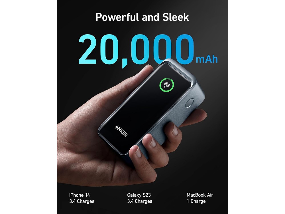 Anker Prime 20000 200W PD USB-C Power Bank 20,000mAh with Smart Digital Display & Power Delivery, Black - Open Package