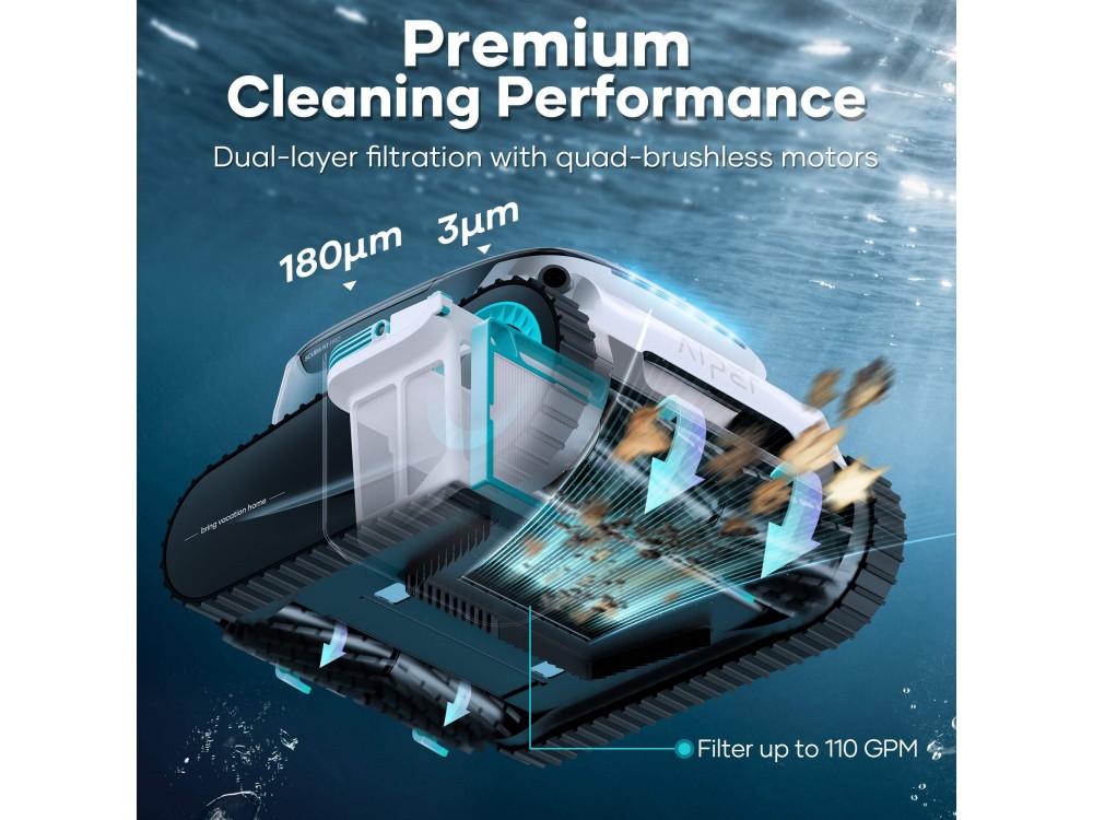 AIPER Scuba N1 Pro Cordless Robotic Pool Cleaner, Σκούπα Ρομπότ για Πισίνες έως 200m2 με Διάρκεια Μπαταρίας έως 180 Λεπτά