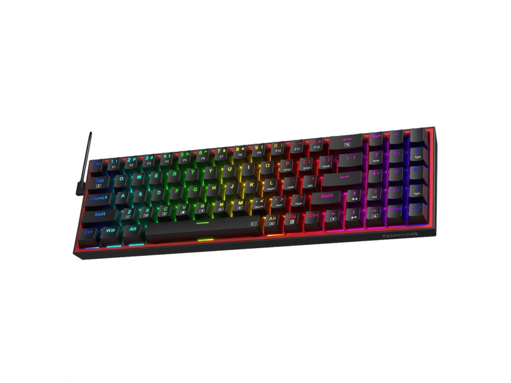 Redragon K628-RGB Pollux Gaming Μηχανικό Πληκτρολόγιο 78 Πλήκτρων με Red Hot-Swappable Switches & RGB Φωτισμό, Black