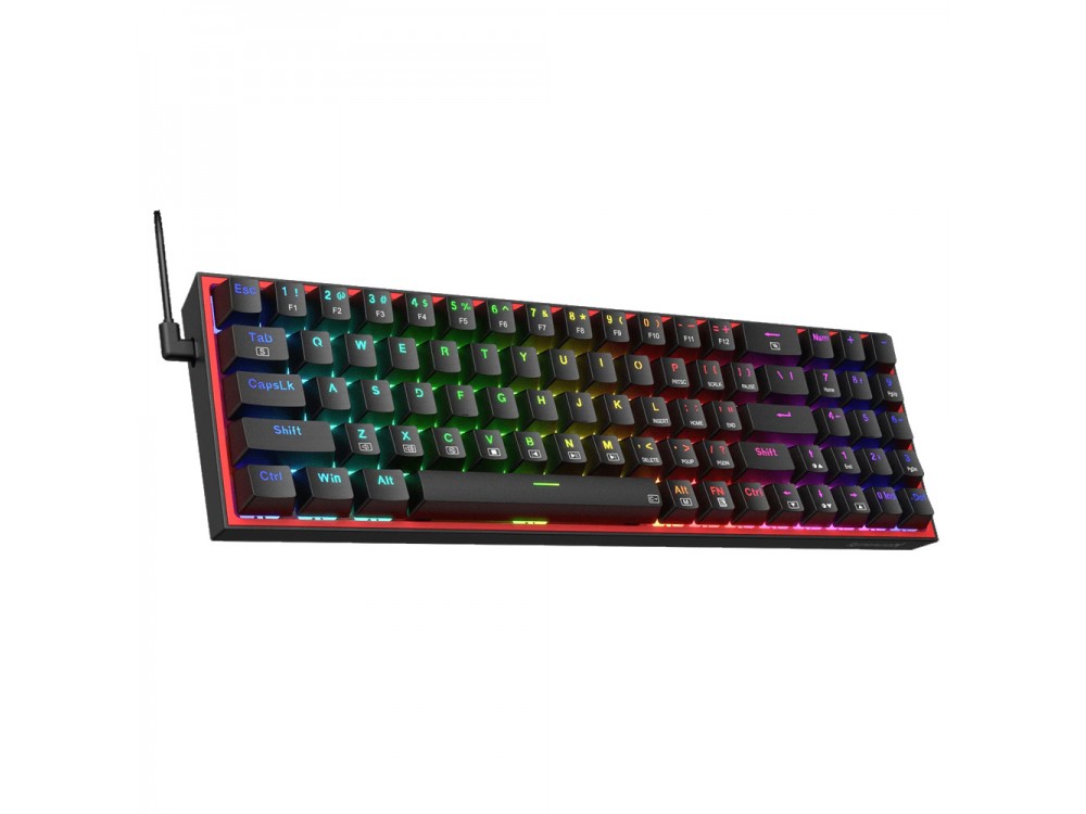 Redragon K628-RGB Pollux Gaming Μηχανικό Πληκτρολόγιο 78 Πλήκτρων με Red Hot-Swappable Switches & RGB Φωτισμό, Black