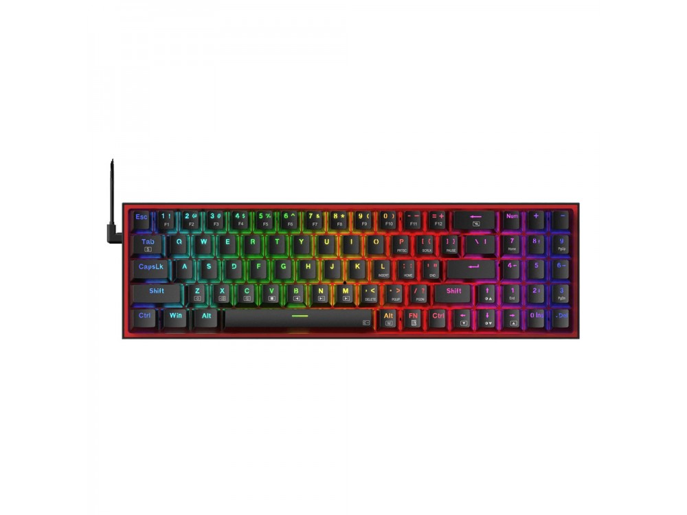 Redragon K628-RGB Pollux Gaming Μηχανικό Πληκτρολόγιο 78 Πλήκτρων με Red Hot-Swappable Switches & RGB Φωτισμό, Black