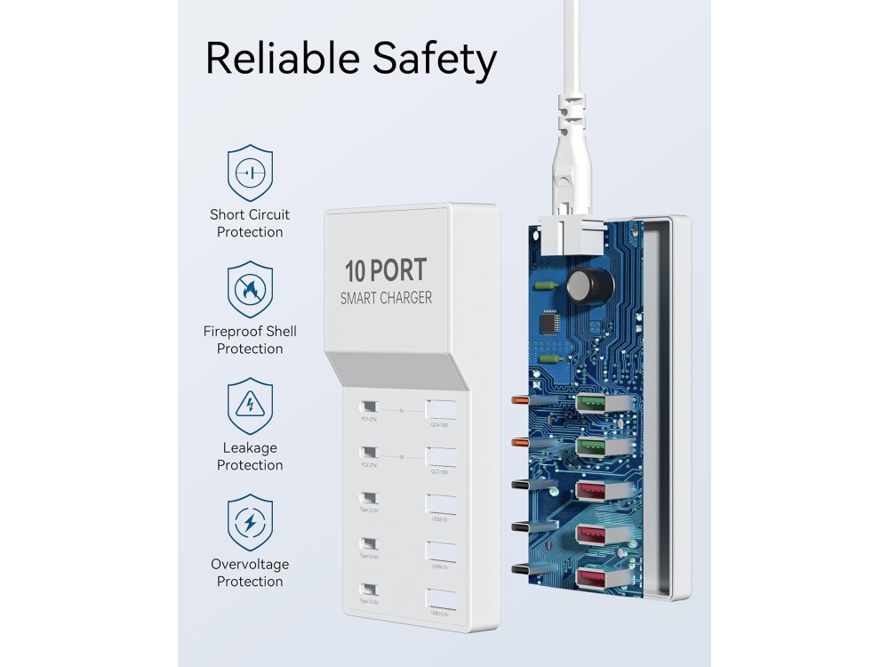 AJ Sparkit 10PD, 100W Charging Hub 10 Θυρών, με 5 Θύρες USB-C & 5 Θύρες USB-A, με Power Delivery 3.0 & Quick Charge, White