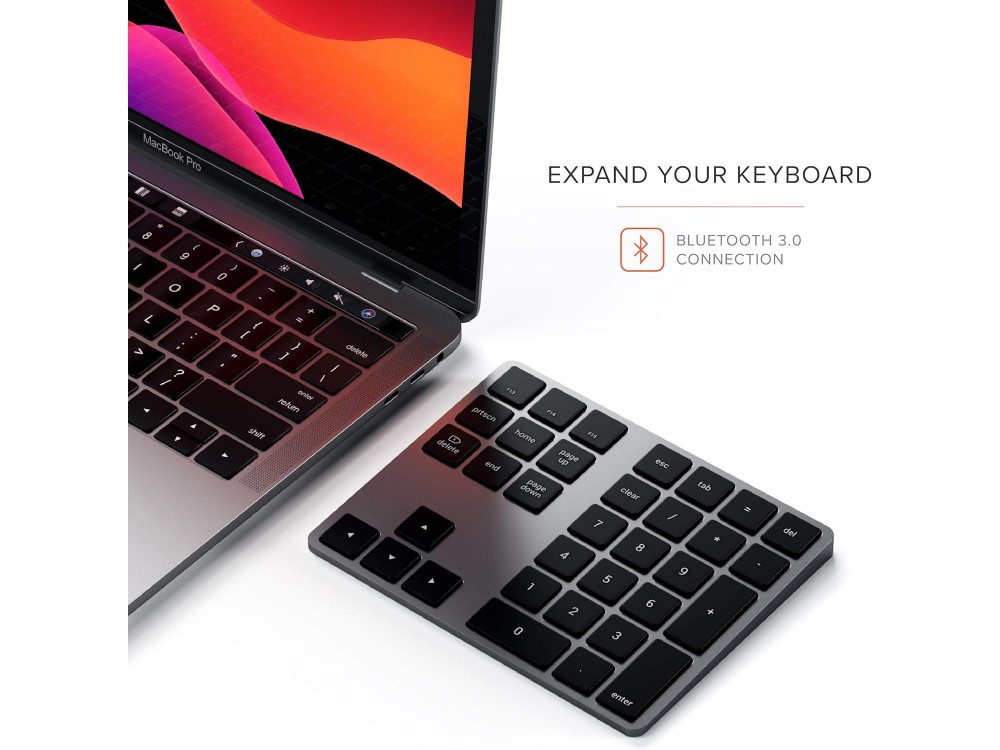 Satechi Extended Slim Numeric Keypad, Επαναφορτιζόμενο Αριθμητικό Bluetooth Πληκτρολόγιο 34 Πλήκτρων για Συσκευές Apple – Gray