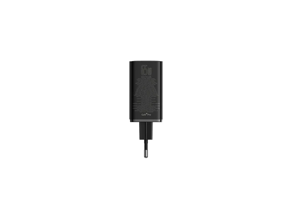 Baseus GaN6 Pro Φορτιστής Πρίζας 4-Θυρών 65W, PD, PPS, QC4+ με 2xUSB-C + 2xUSB-A Θύρες & Καλώδιο USB-C σε USB-C, Black