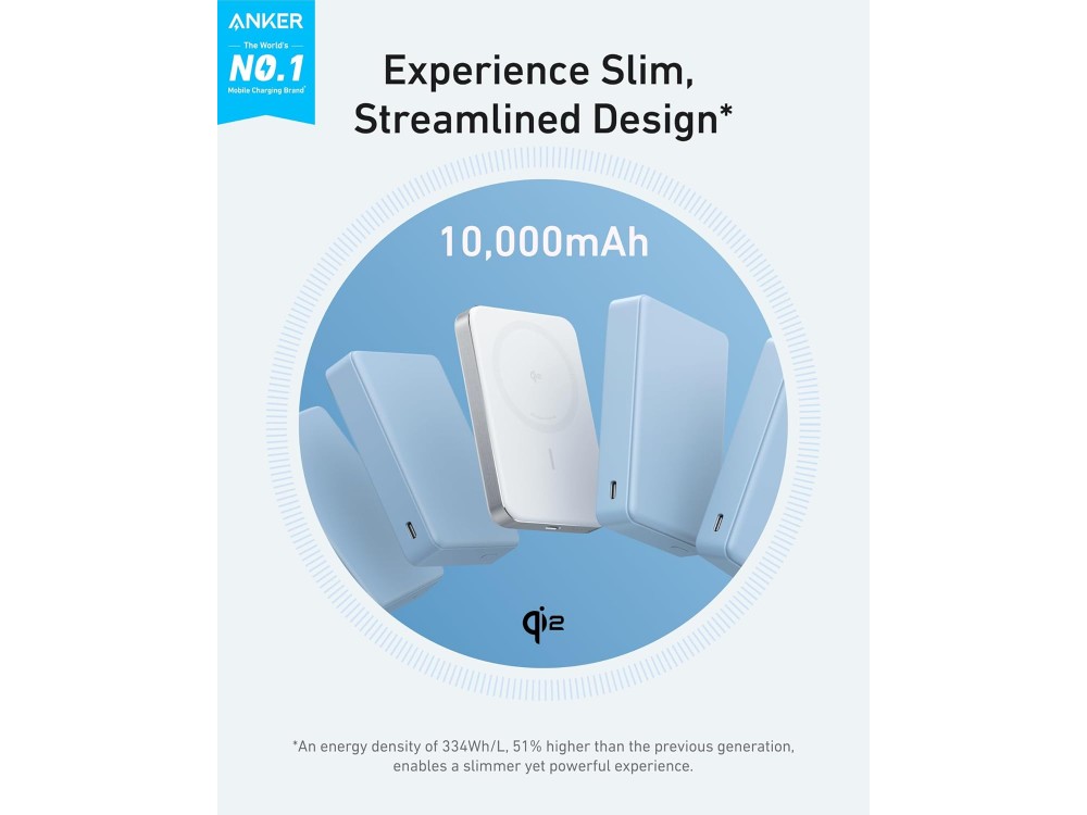 Anker MagGo 10K Ultra-Slim, Magnetic Power Bank 10,000mAh Qi2 Certified 15W MagSafe for iPhone, White