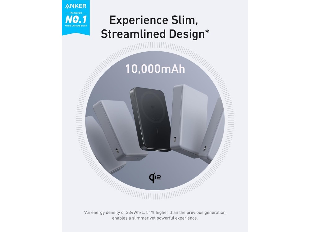 Anker MagGo 10K Ultra-Slim, Magnetic Power Bank 10,000mAh Qi2 Certified 15W MagSafe for iPhone, Black