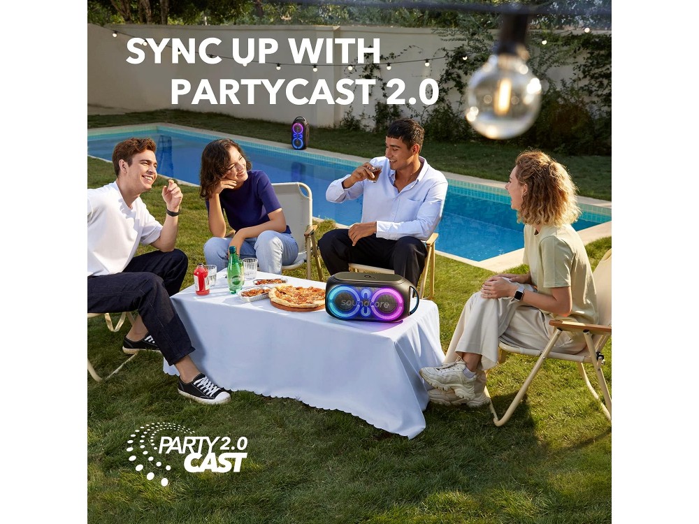 Anker Soundcore Rave Party 2, Φορητό Αδιάβροχο Bluetooth Ηχείο 120W με RGB LED Sync PartyCast 2.0, 16H Playtime & Bass Up, Mαύρο