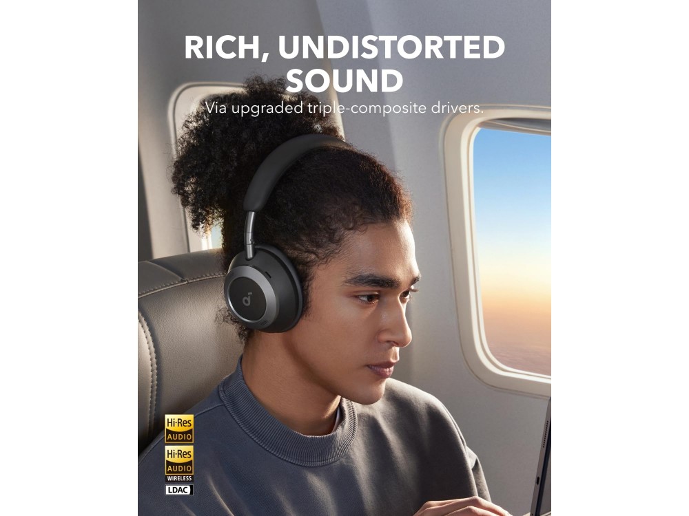 Anker Soundcore Space One Pro Bluetooth 5.3 Headset, 4-Stage Active noise cancellation & LDAC Hi-Res Wireless Audio, Jet Black