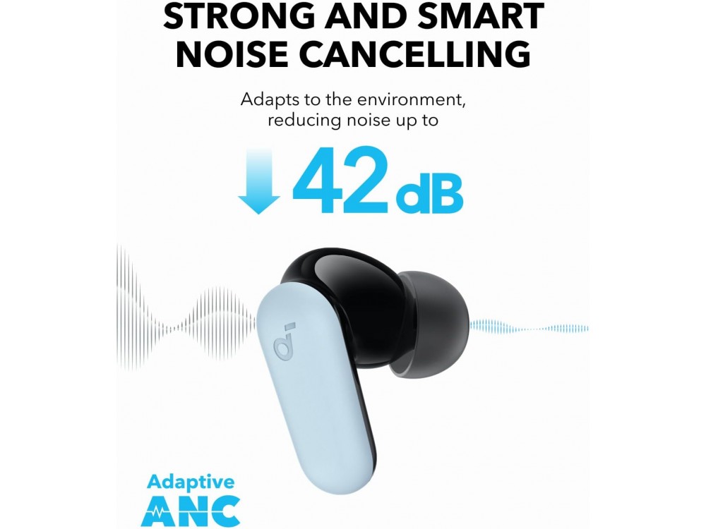 Anker P30i In-ear Bluetooth Headphones IP54, with Smart NC, 2-in-1 Case/Stand & Battery Life up to 10 Hours, Blue