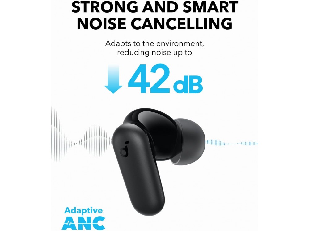 Anker P30i In-ear Bluetooth Headphones IP54, with Smart NC, 2-in-1 Case/Stand & Battery Life up to 10 Hours, Black