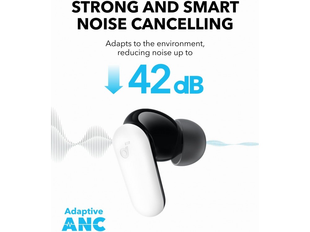 Anker P30i In-ear Bluetooth Ακουστικά IP54, με Smart NC, 2-in-1 Θήκη/Stand & Διάρκεια Μπαταρίας έως 10 Ώρες, White