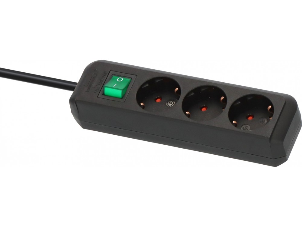 Brennenstuhl Eco-Line 3-outlet Strip, Power Strip with Switch & 1.5M Cable, Black