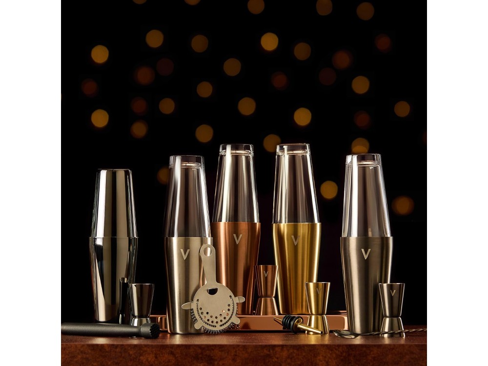 VonShef Copper Cocktail Set 6pcs., Stainless Steel Cocktail Set with 550ml Shaker, Warm Copper