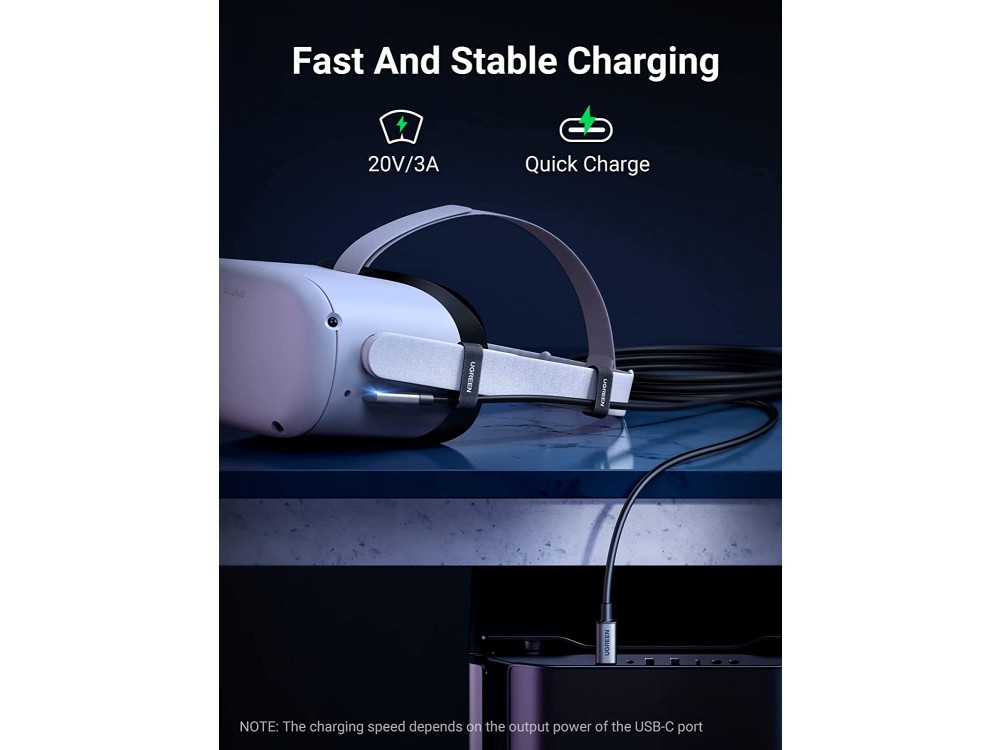 Ugreen Γωνιακό 90° USB-C σε USB 3.1 Gen1 καλώδιο 5μ. για Oculus / iPad / Samsung κλπ, Μαύρο