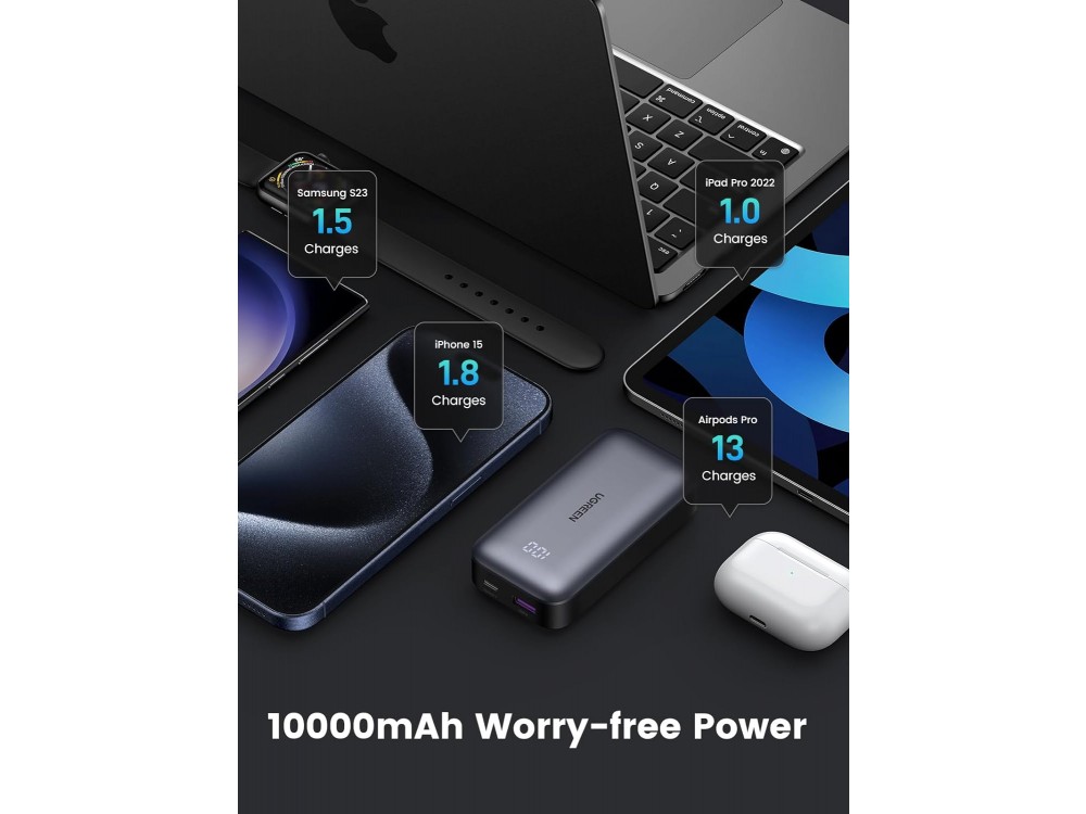 Ugreen 10K 30W USB-C Power Bank 10,000mAh with Power Delivery & Quick Charge 3.0, Grey