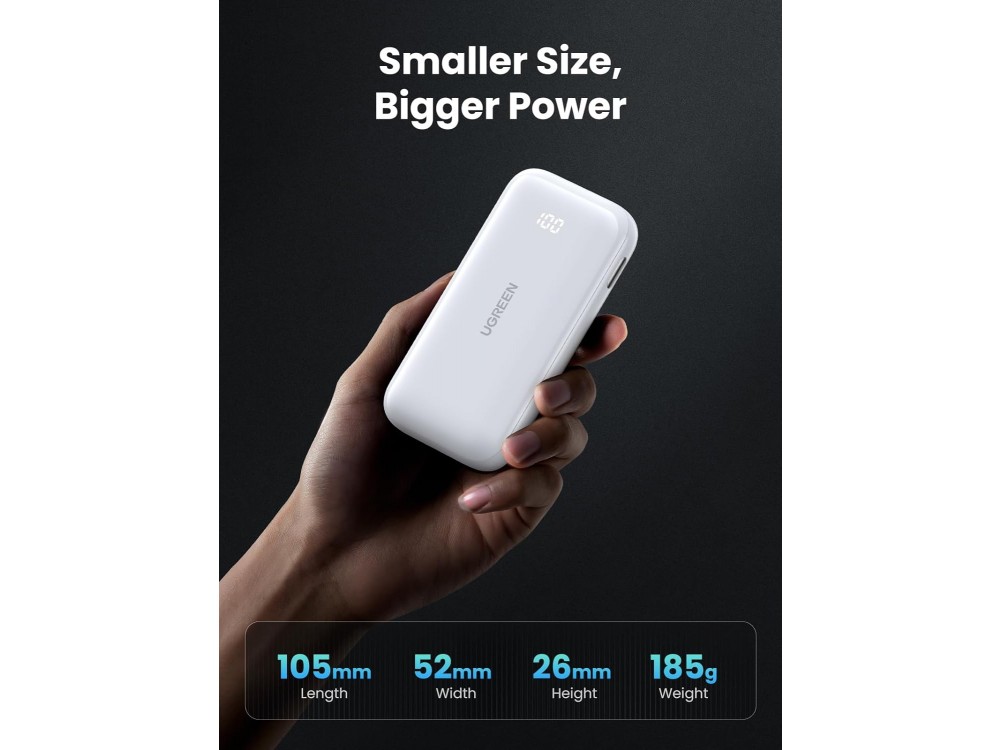 Ugreen 10K 30W USB-C Power Bank 10,000mAh with Power Delivery & Quick Charge 3.0, White