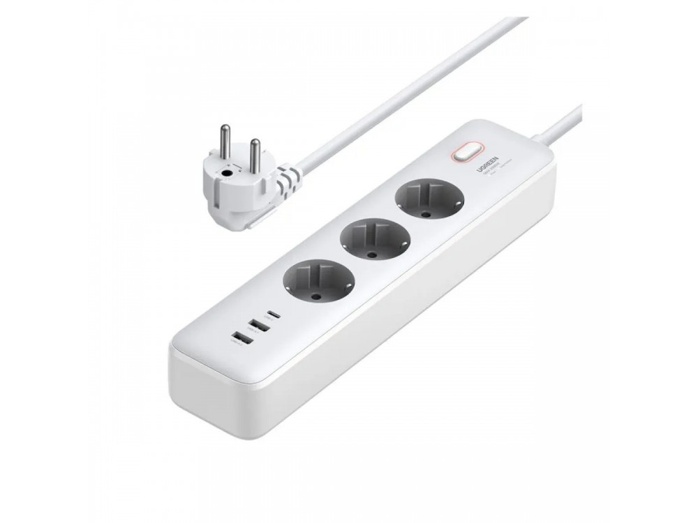 Ugreen 3-outlet Surge Protection Strip, Πολύπριζο & Προστατευτικό τάσης 3 Θέσεων με USB-C PD 30W GaN & 2 x USB-A, με 2M Καλώδιο