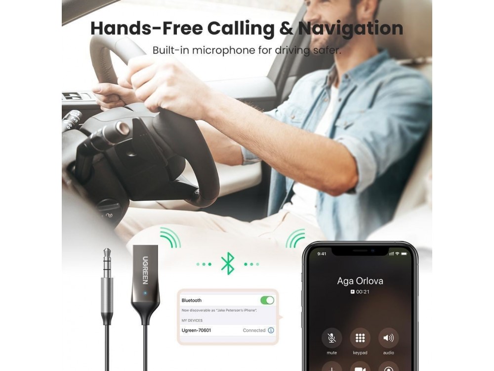 Ugreen Bluetooth 5.0 Handsfree Car Kit / Bluetooth Receiver με Μικρόφωνο, 70601 - ΑΝΟΙΓΜΕΝΗ ΣΥΣΚΕΥΑΣΙΑ